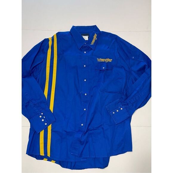 Wrangler Western Shirt   XXL Rodeo‎ Cowboy Blue w/ Yellow Embroidery A9 - Picture 1 of 6